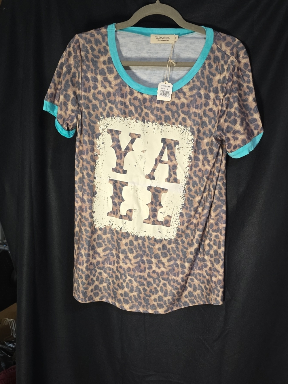 Wander Leopard Print Tee with Turquoise Trim